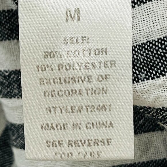 See And Be Seen Black Stripe Blouse Size M Off The Shoulder Embroidery Fringe - Picture 9 of 11